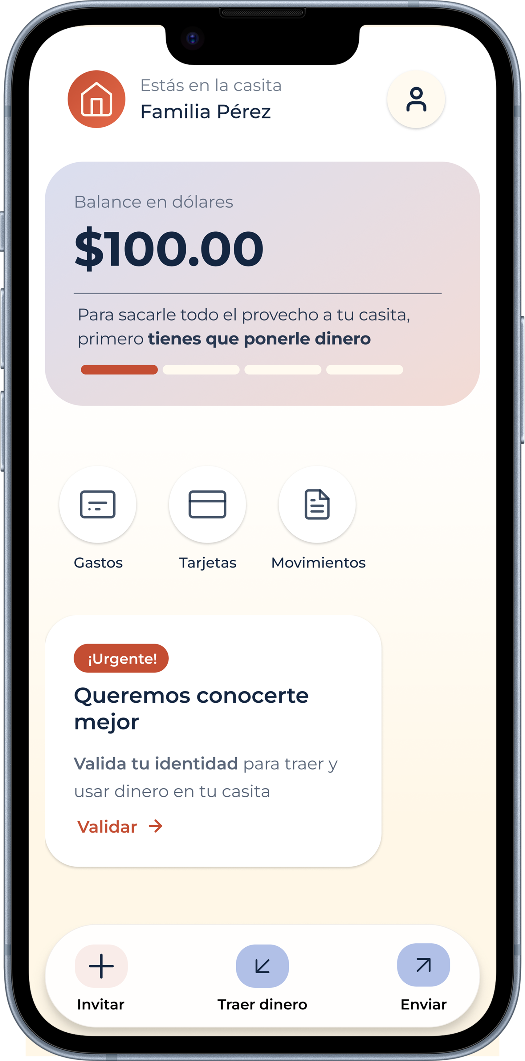 Mock de la app Fronte en iPhone
